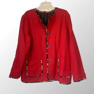 KOOS Of Course Linen Blend Reversible Button Up Jacket Blazer Size‎ Large